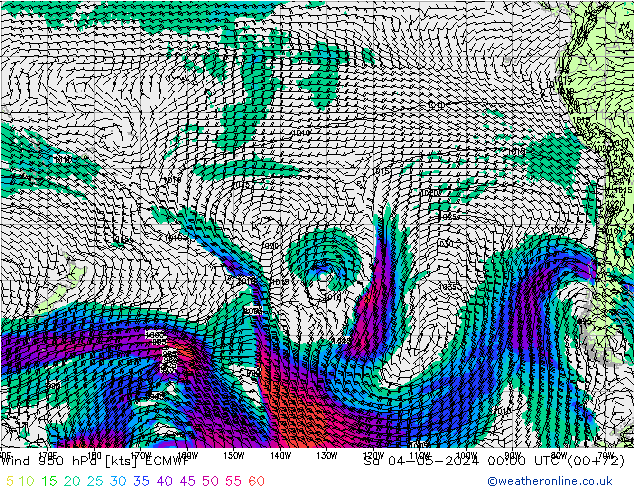 ветер 950 гПа ECMWF сб 04.05.2024 00 UTC