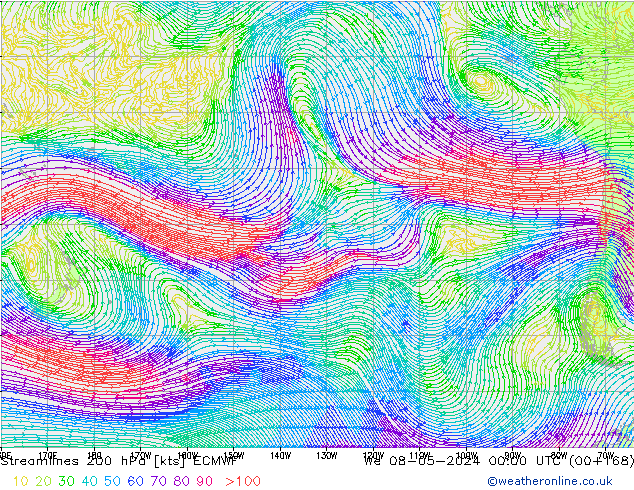 Stroomlijn 200 hPa ECMWF wo 08.05.2024 00 UTC