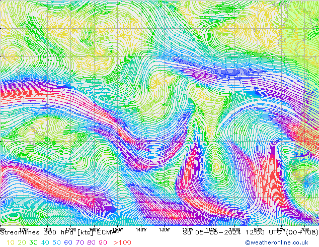 Linia prądu 300 hPa ECMWF nie. 05.05.2024 12 UTC