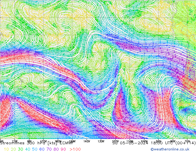 Streamlines 300 hPa ECMWF Su 05.05.2024 18 UTC