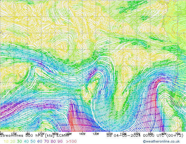 Linea di flusso 500 hPa ECMWF sab 04.05.2024 00 UTC
