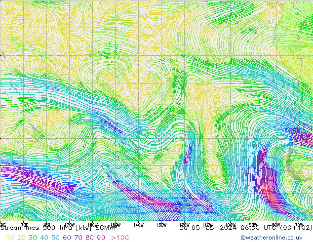 Stroomlijn 500 hPa ECMWF zo 05.05.2024 06 UTC