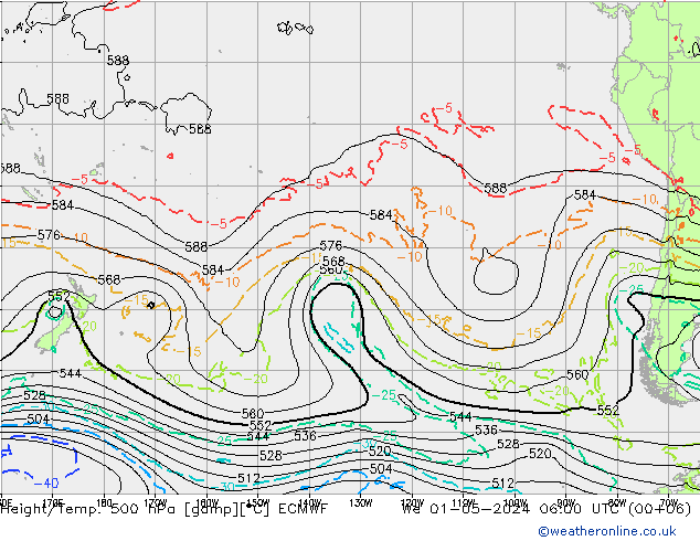 Z500/Rain (+SLP)/Z850 ECMWF We 01.05.2024 06 UTC