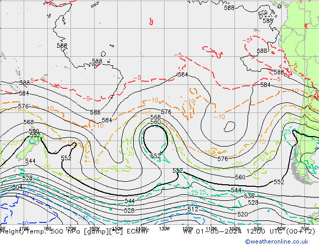 Z500/Rain (+SLP)/Z850 ECMWF śro. 01.05.2024 12 UTC