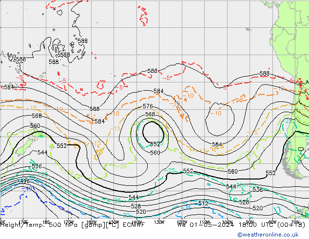 Z500/Rain (+SLP)/Z850 ECMWF Mi 01.05.2024 18 UTC