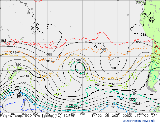 Z500/Rain (+SLP)/Z850 ECMWF Th 02.05.2024 00 UTC