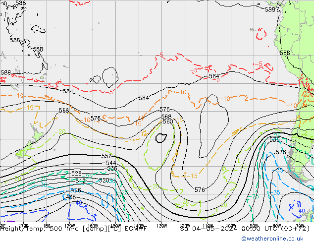 Hoogte/Temp. 500 hPa ECMWF za 04.05.2024 00 UTC