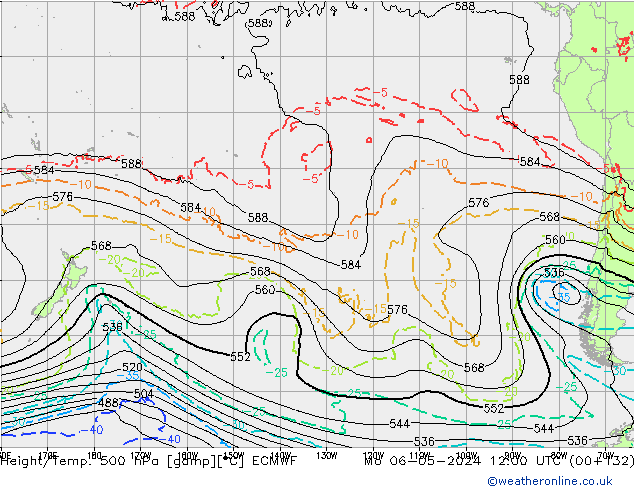 Z500/Yağmur (+YB)/Z850 ECMWF Pzt 06.05.2024 12 UTC