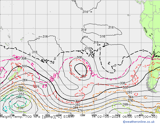 Géop./Temp. 700 hPa ECMWF jeu 02.05.2024 06 UTC