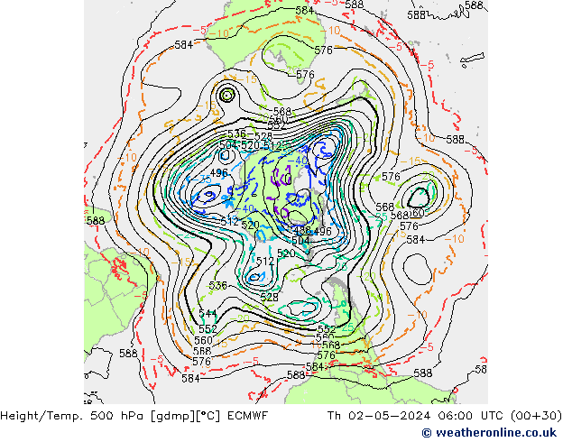 Height/Temp. 500 hPa ECMWF Th 02.05.2024 06 UTC