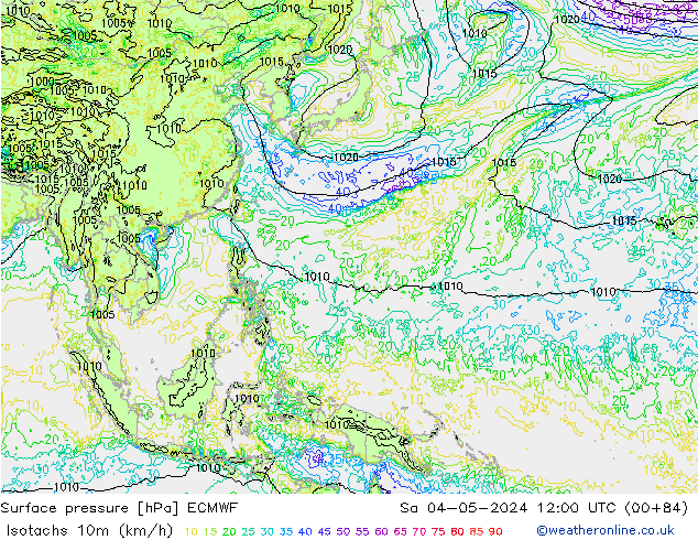 Isotachs (kph) ECMWF Sa 04.05.2024 12 UTC