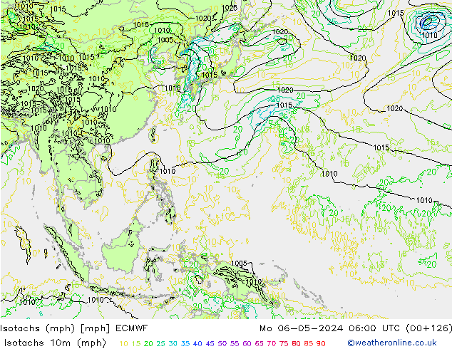 Isotachs (mph) ECMWF lun 06.05.2024 06 UTC