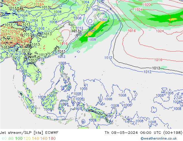 Jet stream/SLP ECMWF Th 09.05.2024 06 UTC