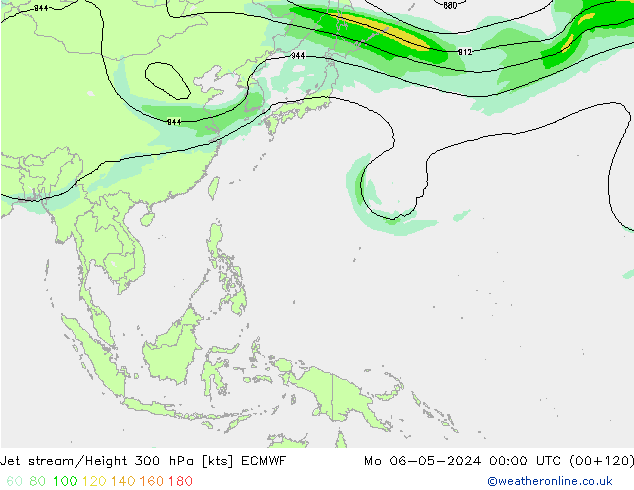 Jet stream/Height 300 hPa ECMWF Mo 06.05.2024 00 UTC