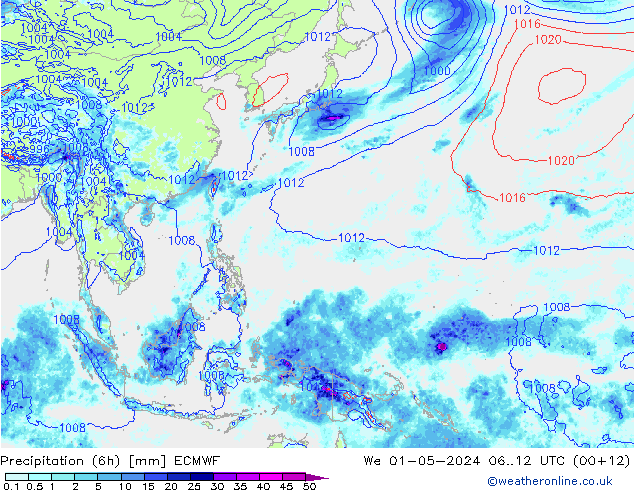 Z500/Rain (+SLP)/Z850 ECMWF mer 01.05.2024 12 UTC