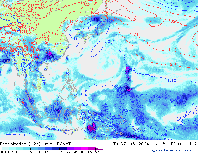 Précipitation (12h) ECMWF mar 07.05.2024 18 UTC