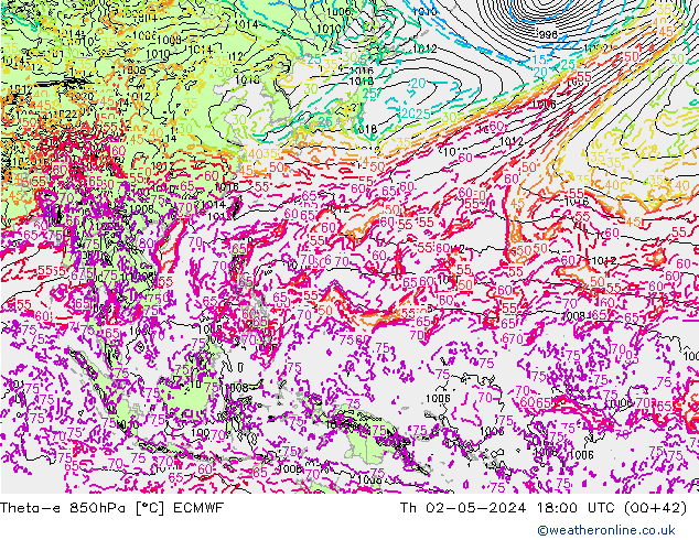 Theta-e 850hPa ECMWF jue 02.05.2024 18 UTC