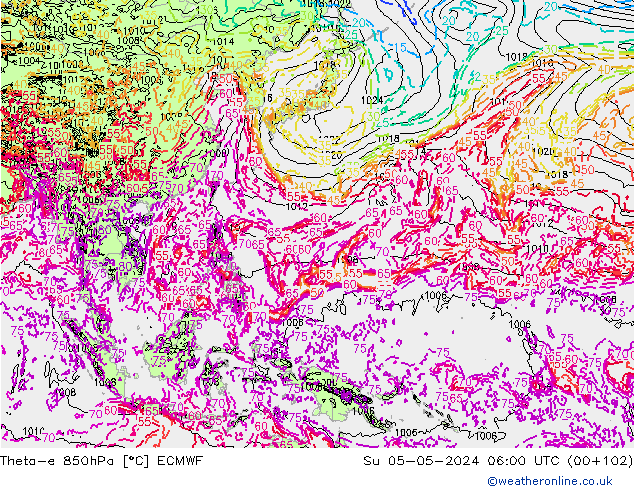 Theta-e 850hPa ECMWF  05.05.2024 06 UTC