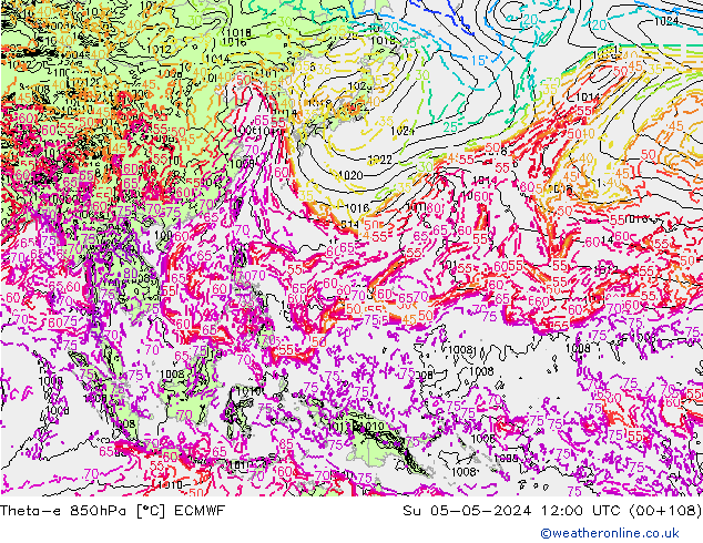 Theta-e 850hPa ECMWF Dom 05.05.2024 12 UTC