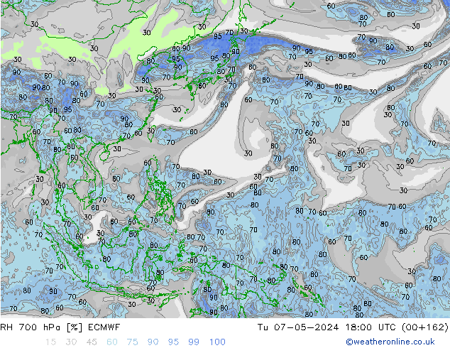 RH 700 hPa ECMWF wto. 07.05.2024 18 UTC