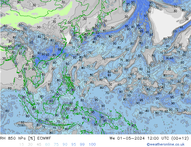 850 hPa Nispi Nem ECMWF Çar 01.05.2024 12 UTC