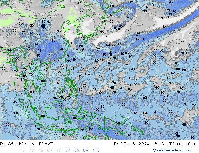 Humidité rel. 850 hPa ECMWF ven 03.05.2024 18 UTC