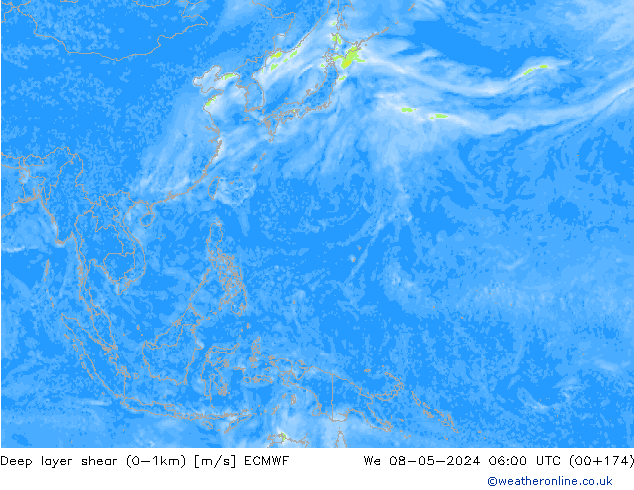 Deep layer shear (0-1km) ECMWF We 08.05.2024 06 UTC