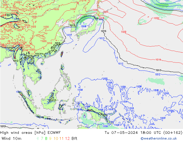 High wind areas ECMWF Ter 07.05.2024 18 UTC