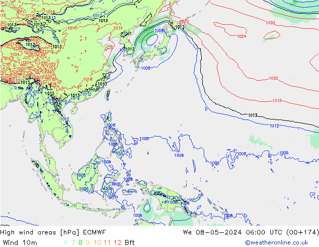 yüksek rüzgarlı alanlar ECMWF Çar 08.05.2024 06 UTC