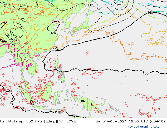 Height/Temp. 850 hPa ECMWF  01.05.2024 18 UTC