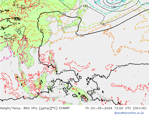 Z500/Rain (+SLP)/Z850 ECMWF czw. 02.05.2024 12 UTC