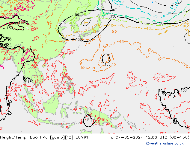 Z500/Rain (+SLP)/Z850 ECMWF wto. 07.05.2024 12 UTC