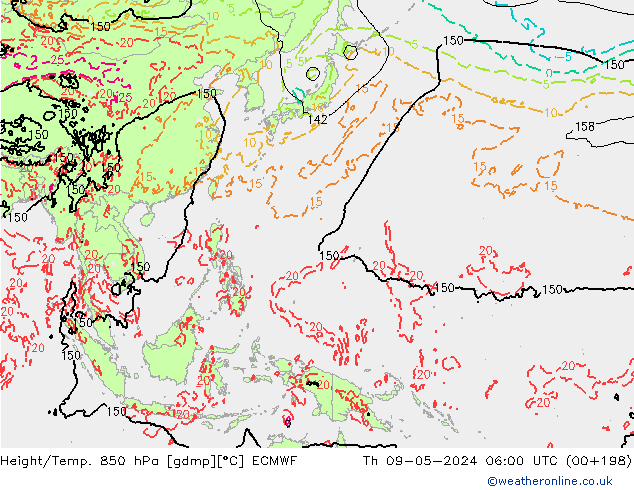 Height/Temp. 850 hPa ECMWF Th 09.05.2024 06 UTC