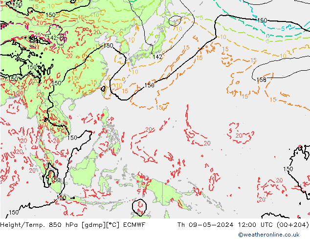 Z500/Rain (+SLP)/Z850 ECMWF Th 09.05.2024 12 UTC