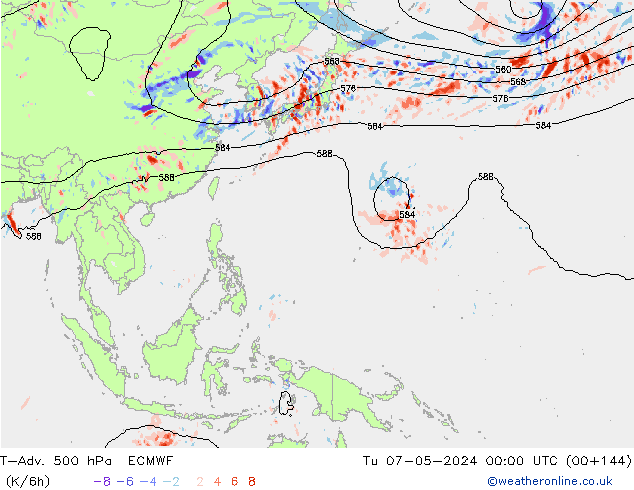 T-Adv. 500 гПа ECMWF вт 07.05.2024 00 UTC