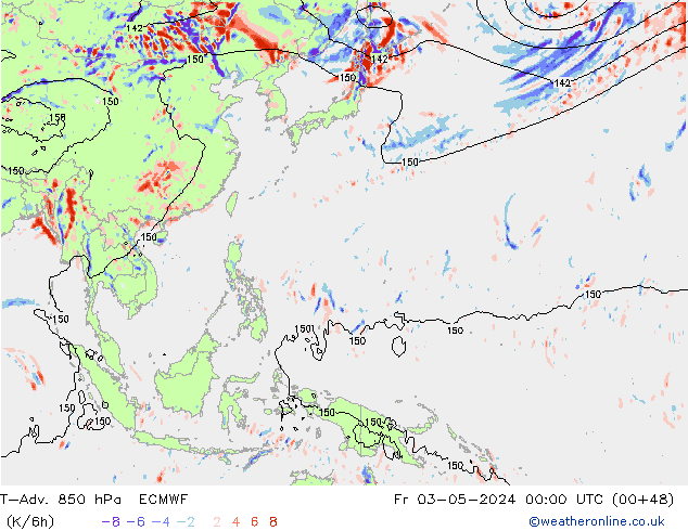 T-Adv. 850 hPa ECMWF ven 03.05.2024 00 UTC