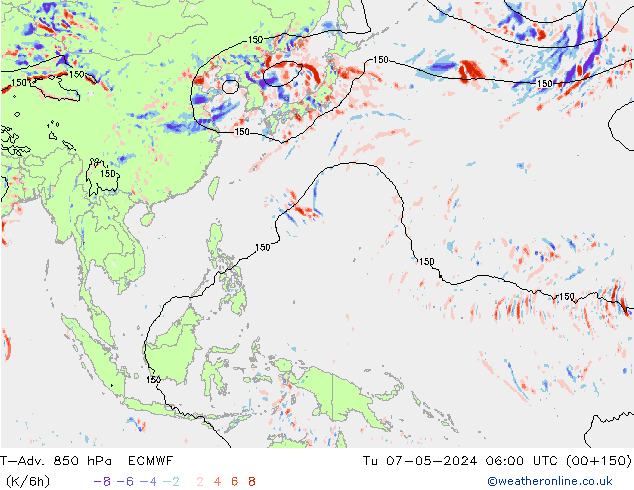 T-Adv. 850 hPa ECMWF di 07.05.2024 06 UTC