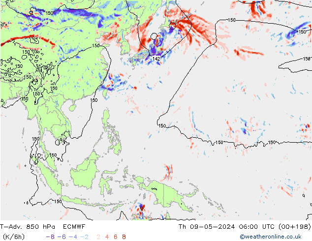 T-Adv. 850 hPa ECMWF Th 09.05.2024 06 UTC