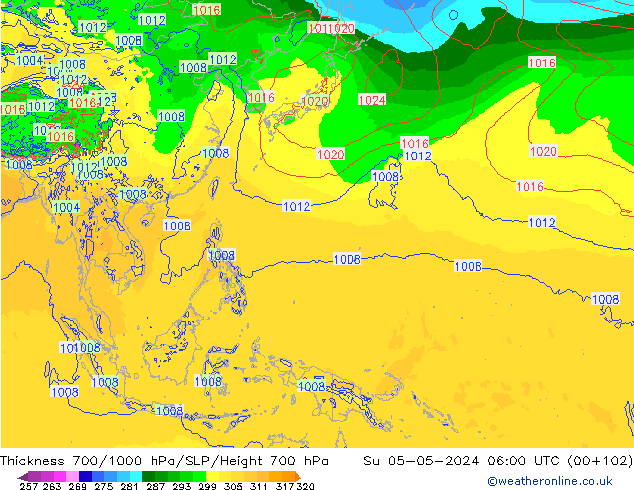 Thck 700-1000 hPa ECMWF Ne 05.05.2024 06 UTC