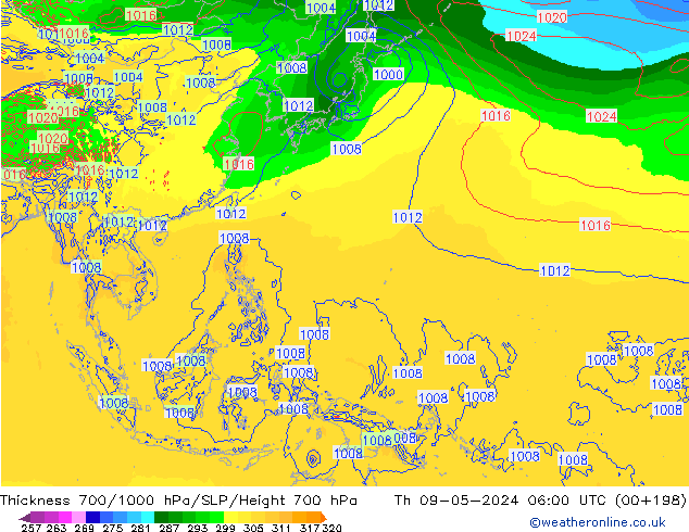 Espesor 700-1000 hPa ECMWF jue 09.05.2024 06 UTC