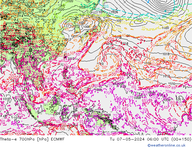 Theta-e 700hPa ECMWF mar 07.05.2024 06 UTC