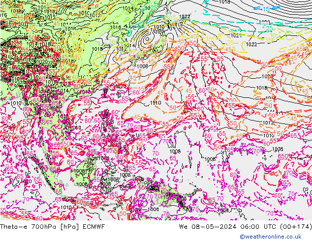 Theta-e 700hPa ECMWF We 08.05.2024 06 UTC