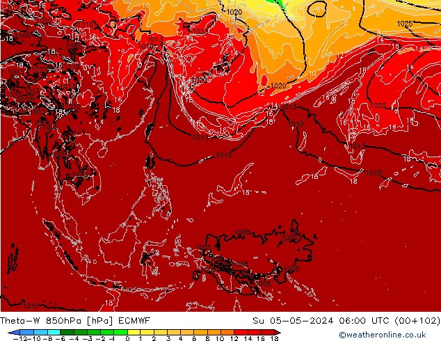 Theta-W 850hPa ECMWF Su 05.05.2024 06 UTC