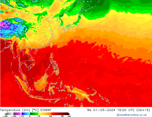 Temperature (2m) ECMWF St 01.05.2024 15 UTC