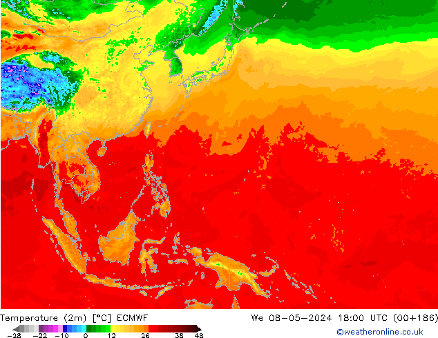 Temperatura (2m) ECMWF mer 08.05.2024 18 UTC