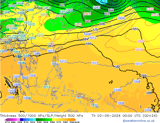 Thck 500-1000hPa ECMWF Qui 02.05.2024 00 UTC