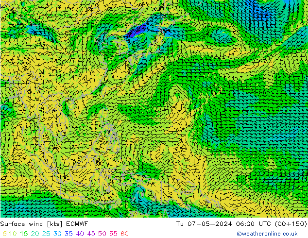 Vent 10 m ECMWF mar 07.05.2024 06 UTC