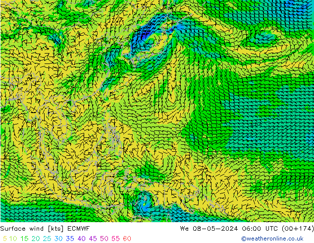 Surface wind ECMWF We 08.05.2024 06 UTC