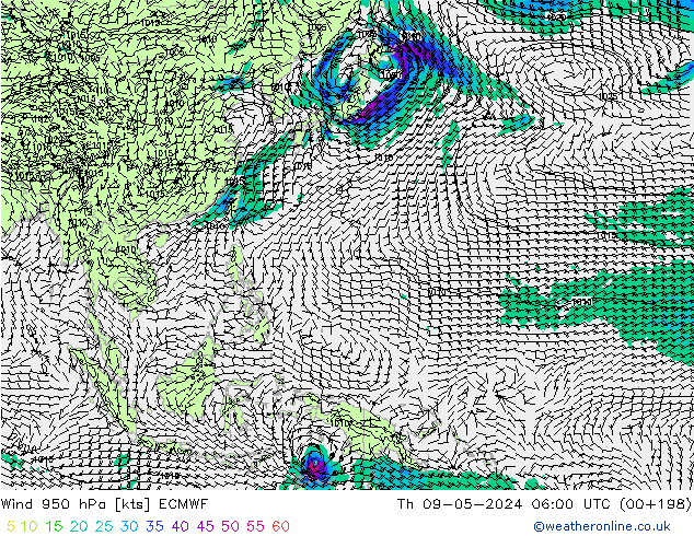 Wind 950 hPa ECMWF Th 09.05.2024 06 UTC