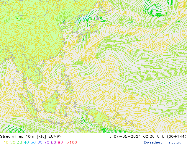 ветер 10m ECMWF вт 07.05.2024 00 UTC